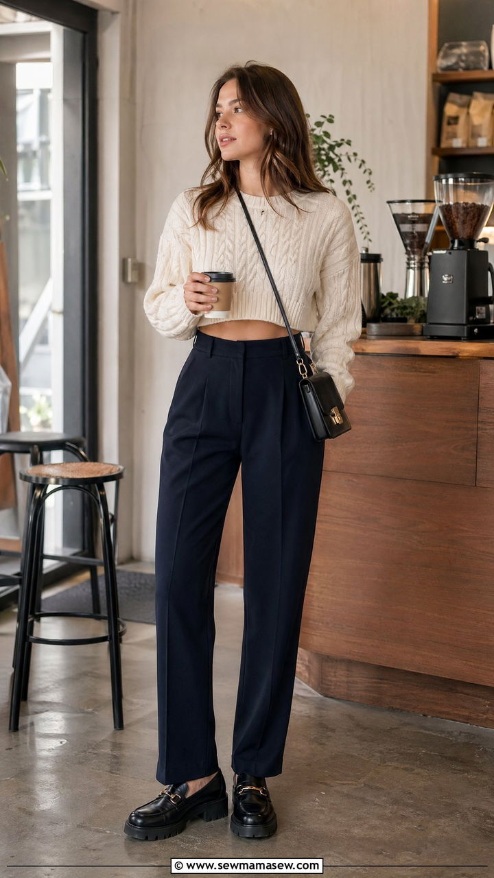 Cropped sweater with high waisted trousers outfit - 35 Smart casual outfit ideas for women