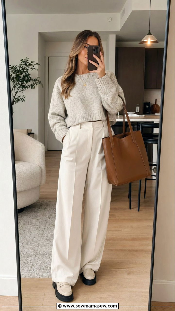 Cropped sweater with high waisted wide leg pants for tall women - 30 Best tops for tall women