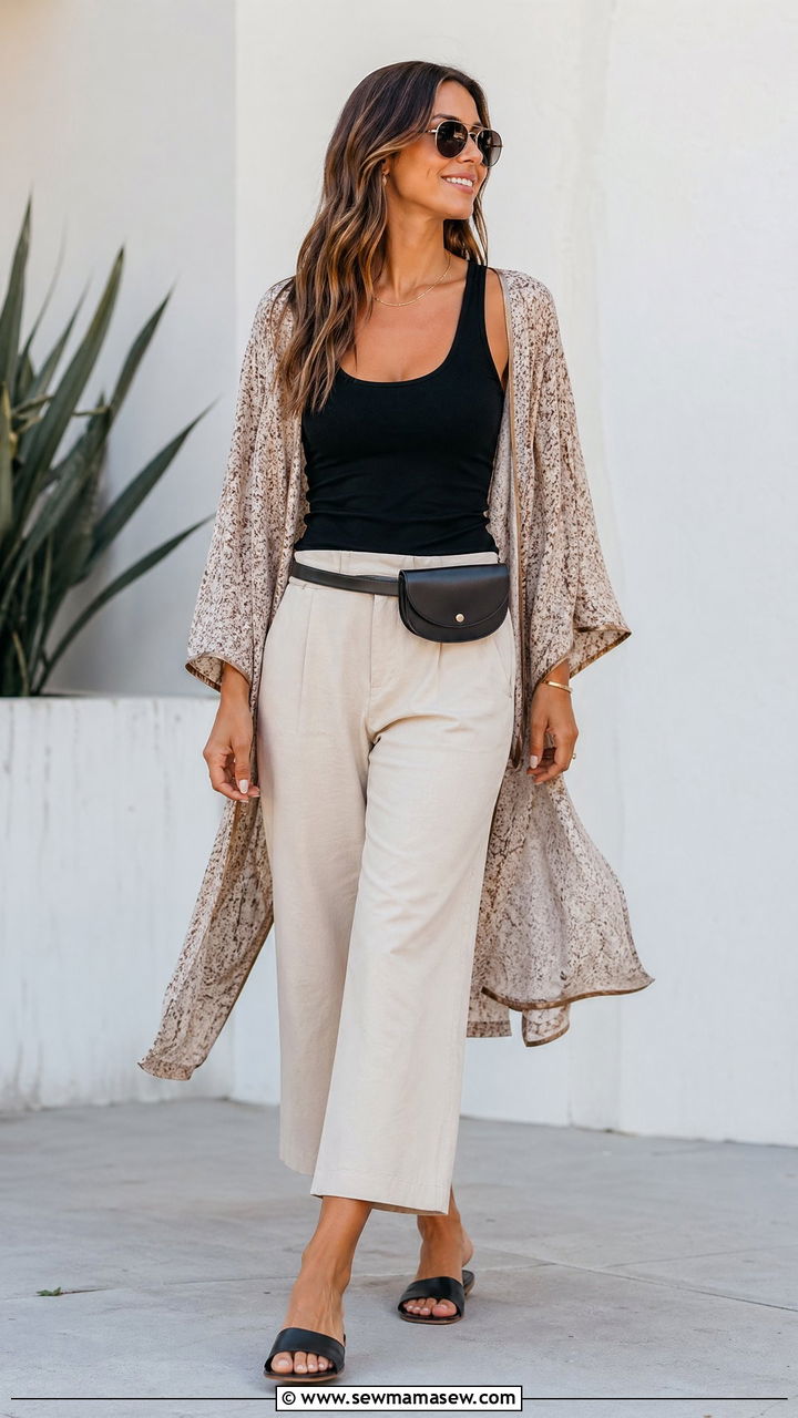 Cropped wide leg pants and tank outfit - 35 Summer outfit ideas for mom