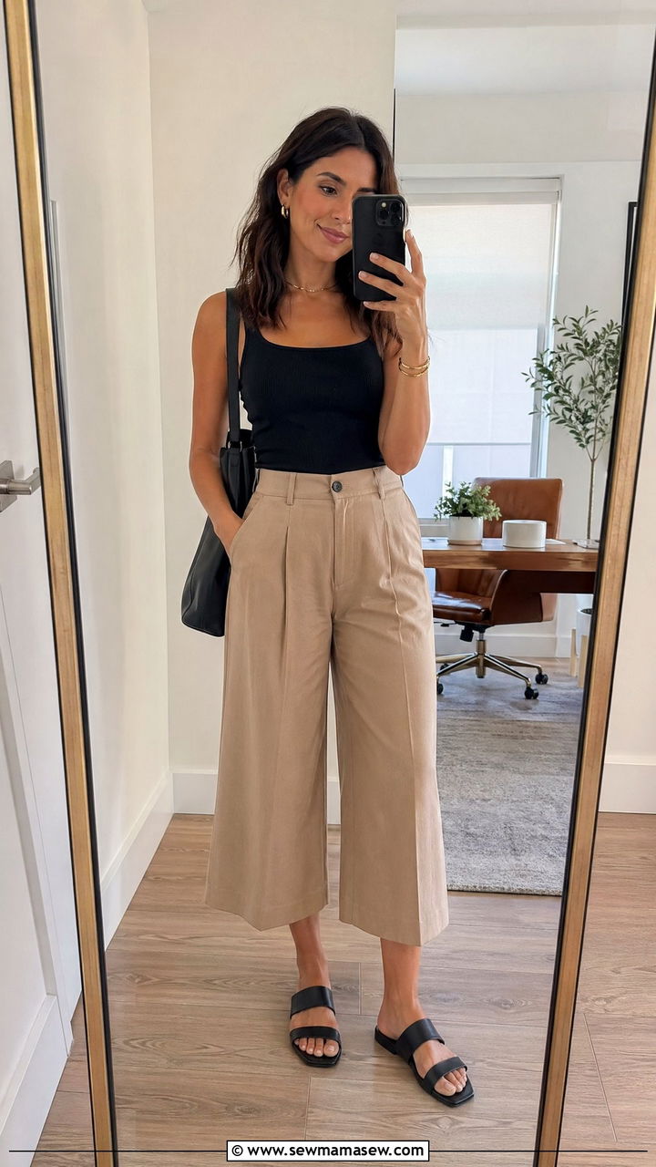 Cropped wide leg pants with fitted tank - 35 summer outfits for moms