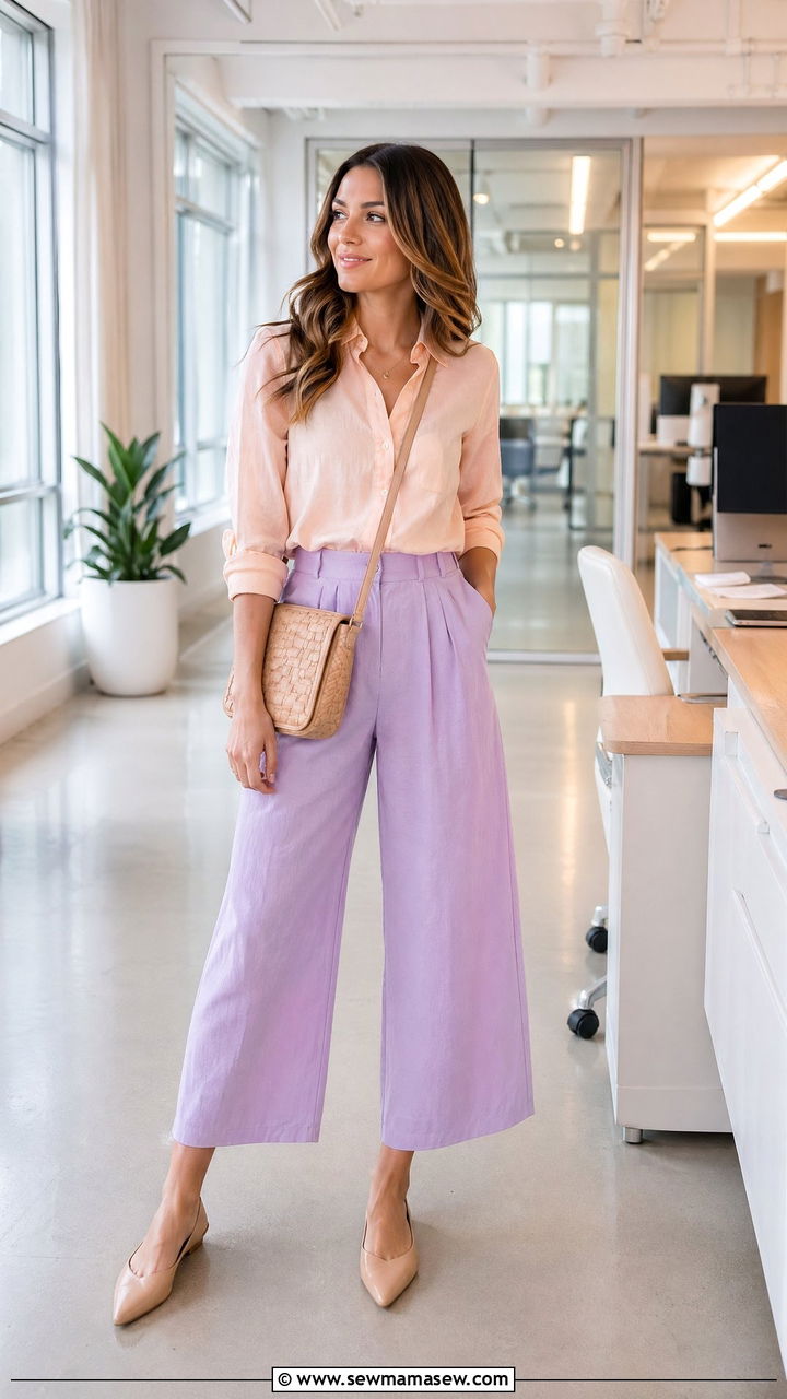 Cropped wide leg pants with linen button up shirt - 35 Summer office outfits