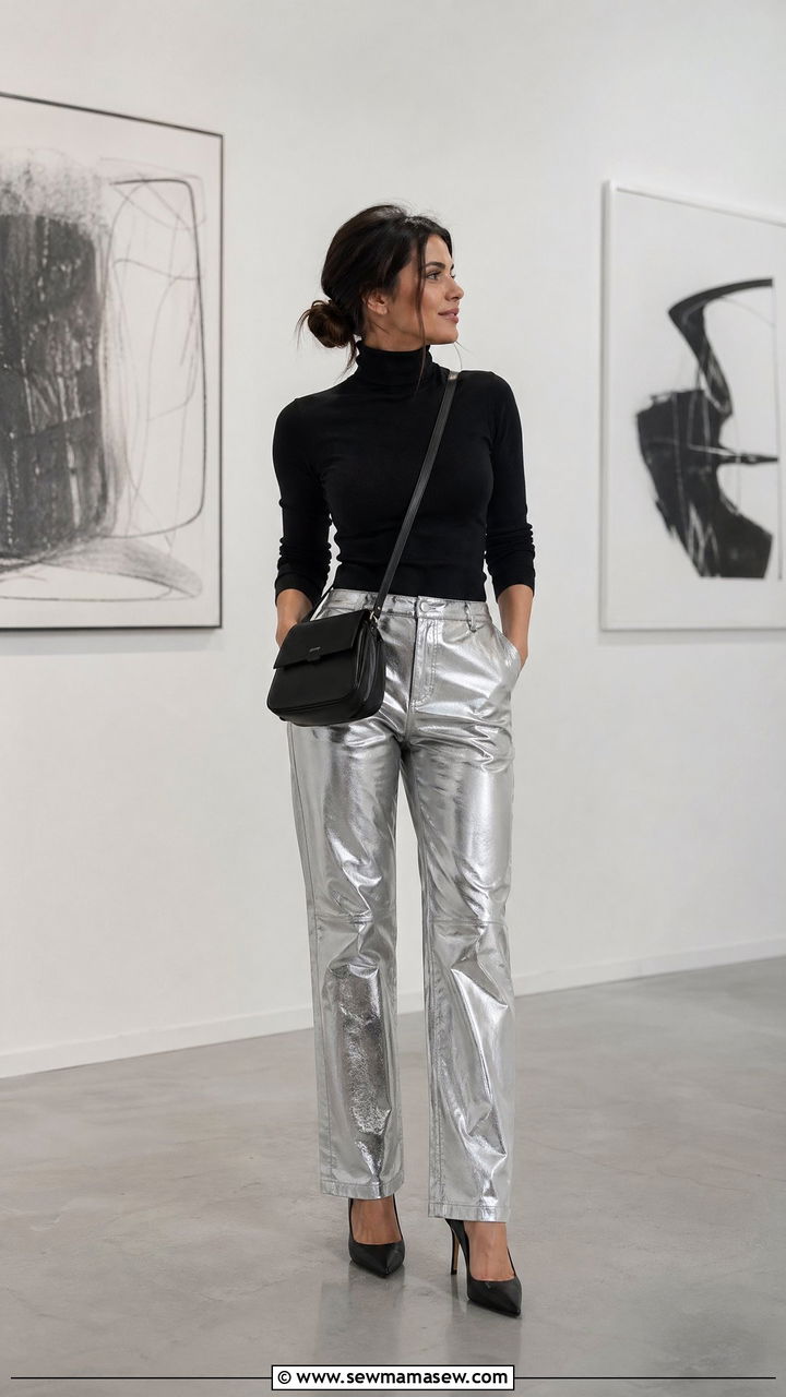 Crossbody Bag With Metallic Trousers - 35 Cross body bag outfit ideas