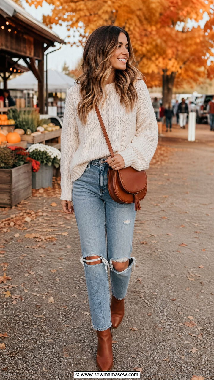 Crossbody Bag With Sweater and Jeans - 35 Cross body bag outfit ideas