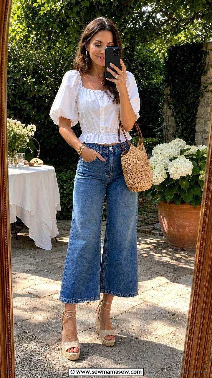 Culotte Jeans With Espadrille Wedges - 30 Best jeans for tall women