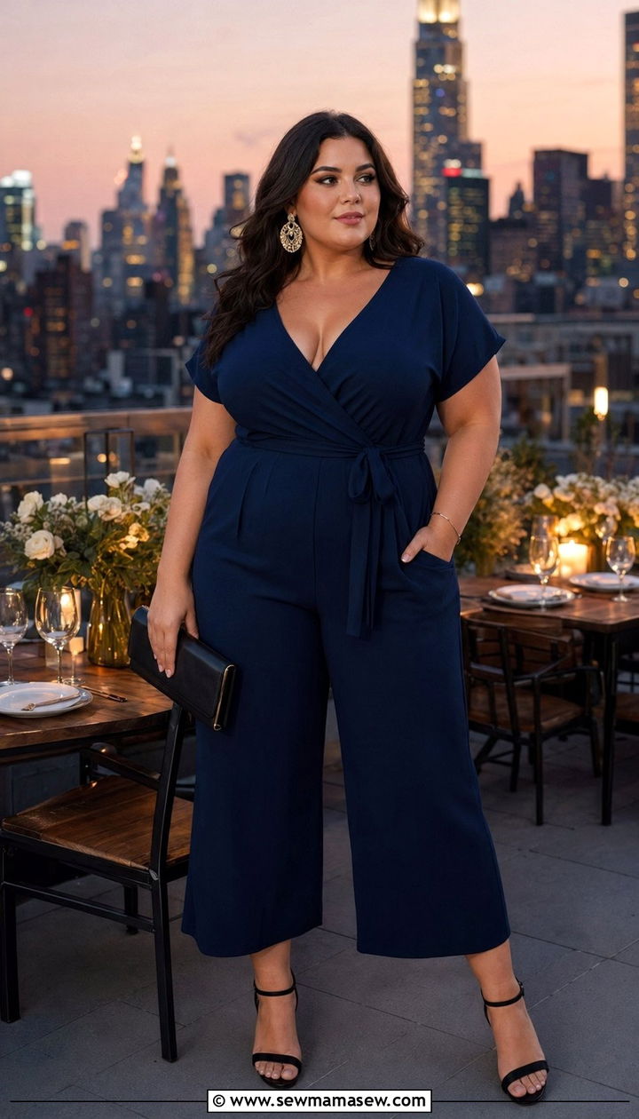 Culotte Jumpsuit With Heeled Sandals - 35 Plus size outfit ideas size 24 summer