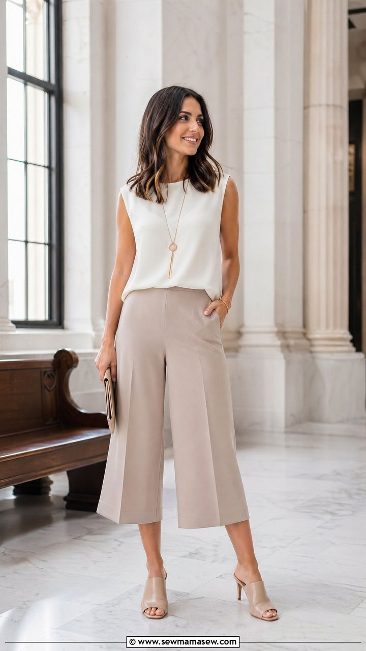 Culotte Trousers with Sleeveless Shell - 35 Courthouse wedding guest outfits