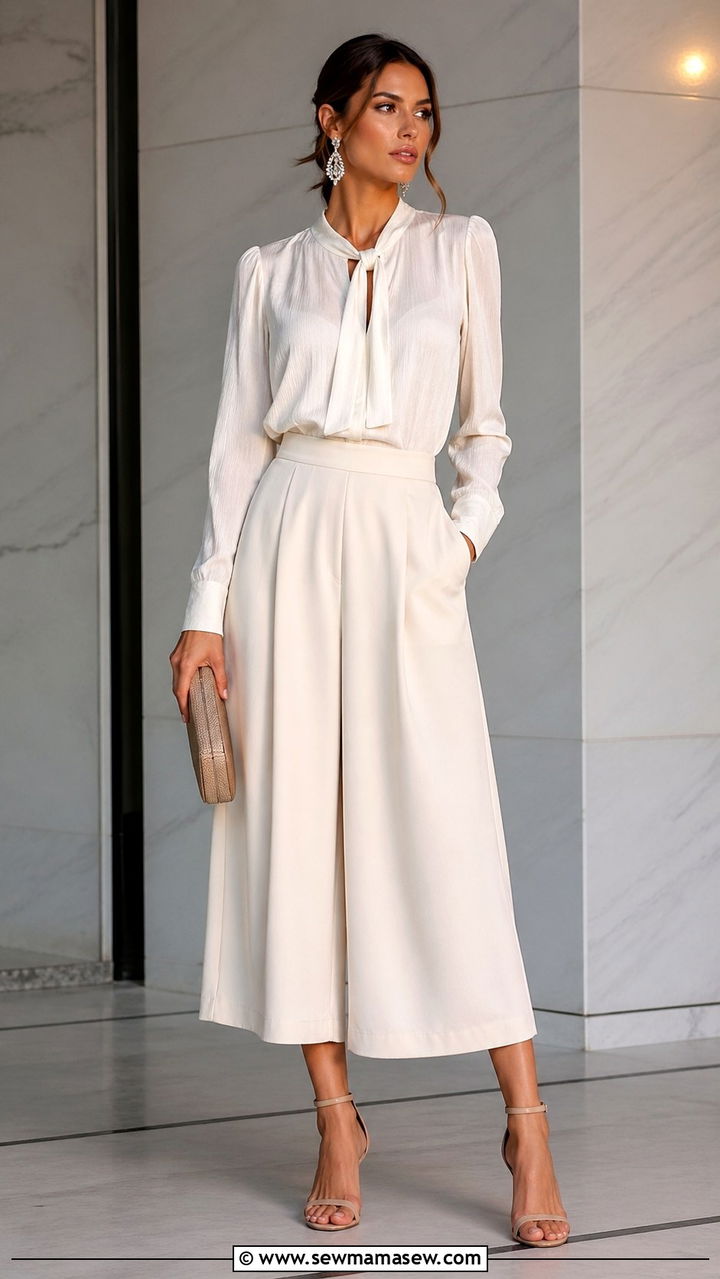 Culottes With Tucked In Blouse And Heeled Sandals - 30 Spring closet must haves
