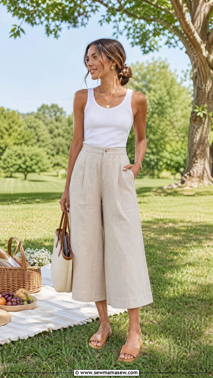 Culottes With Tucked In Tank Top - 35 What to wear for a summer picnic