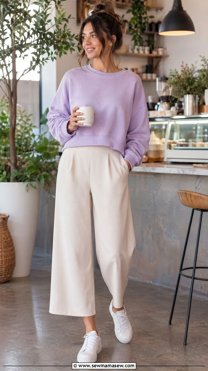 Culottes and Sweatshirt Outfit - 35 Spring outfits for stay at home moms