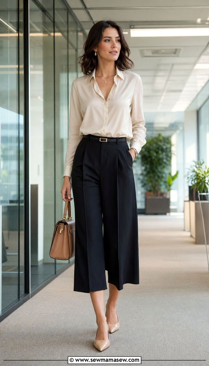 Culottes with Structured Blouse - 35 Office outfit ideas for women