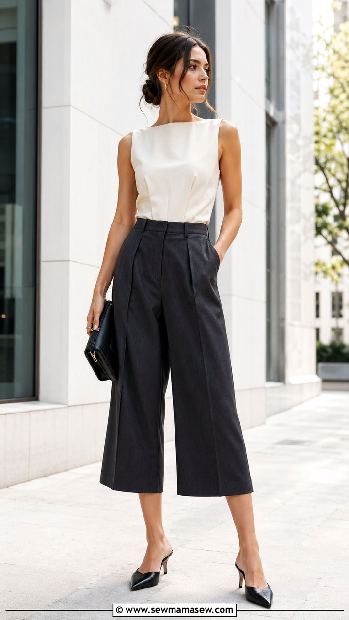 Culottes with structured top and mules - 30 Best pants for tall women