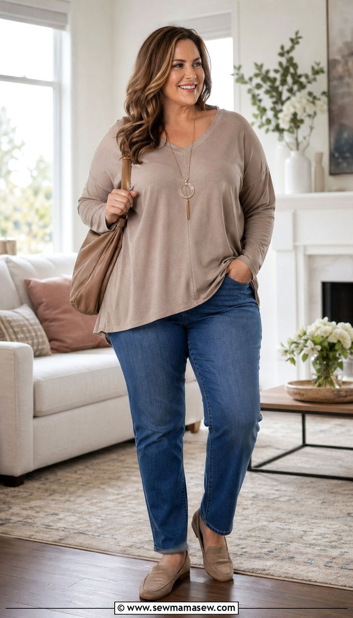 Curvy Pull On Jeans With Tunic Top - 30 Best jeans for curvy women