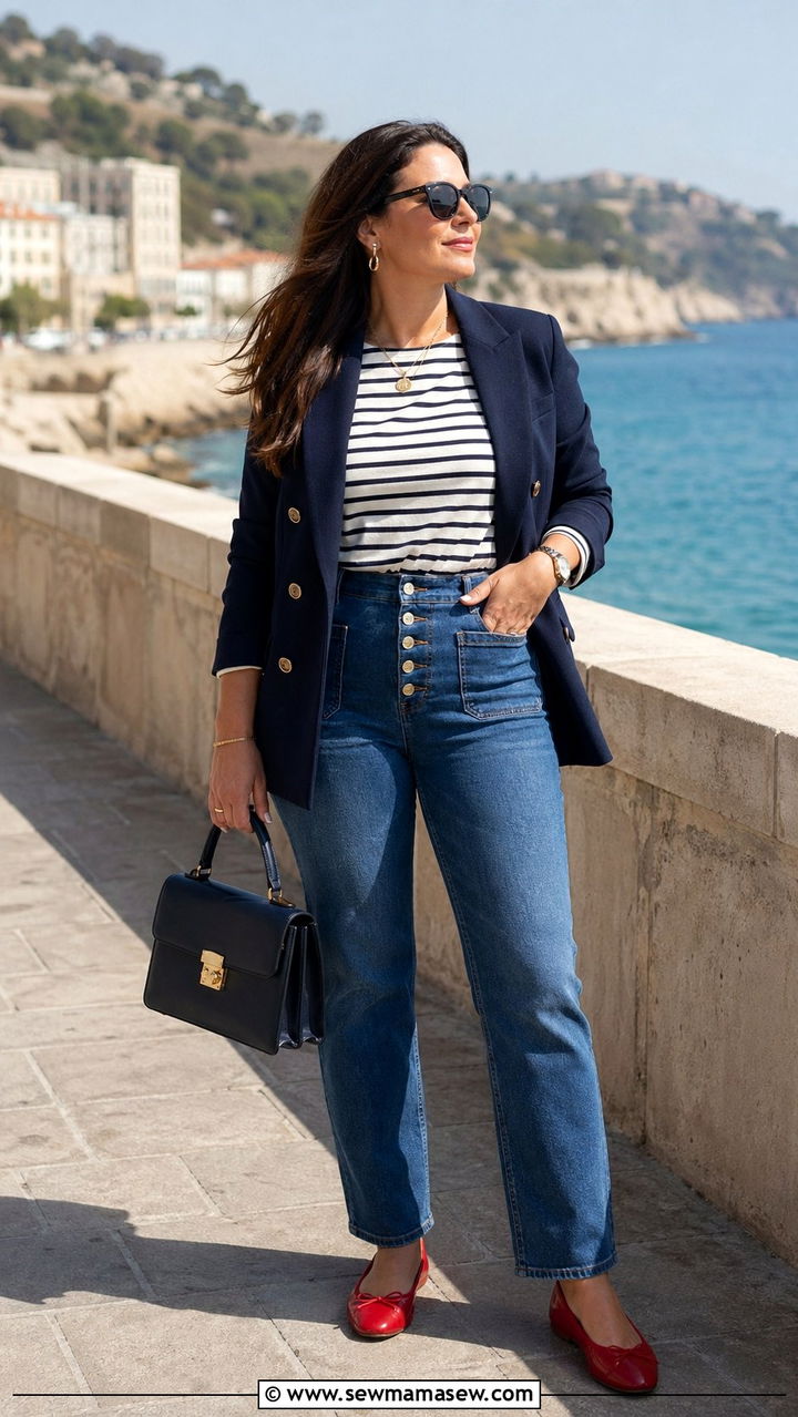 Curvy Sailor Jeans With Striped Top - 30 Best jeans for curvy women