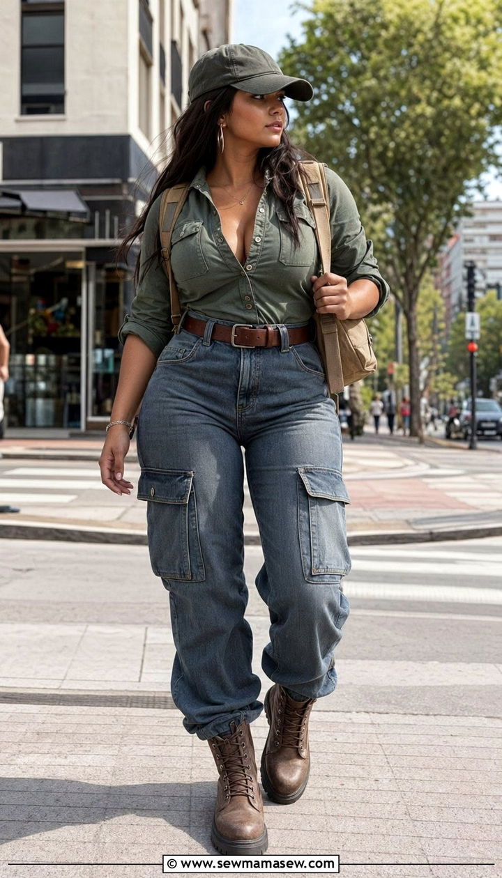 Curvy Utility Cargo Jeans Outfit - 30 Best jeans for curvy women