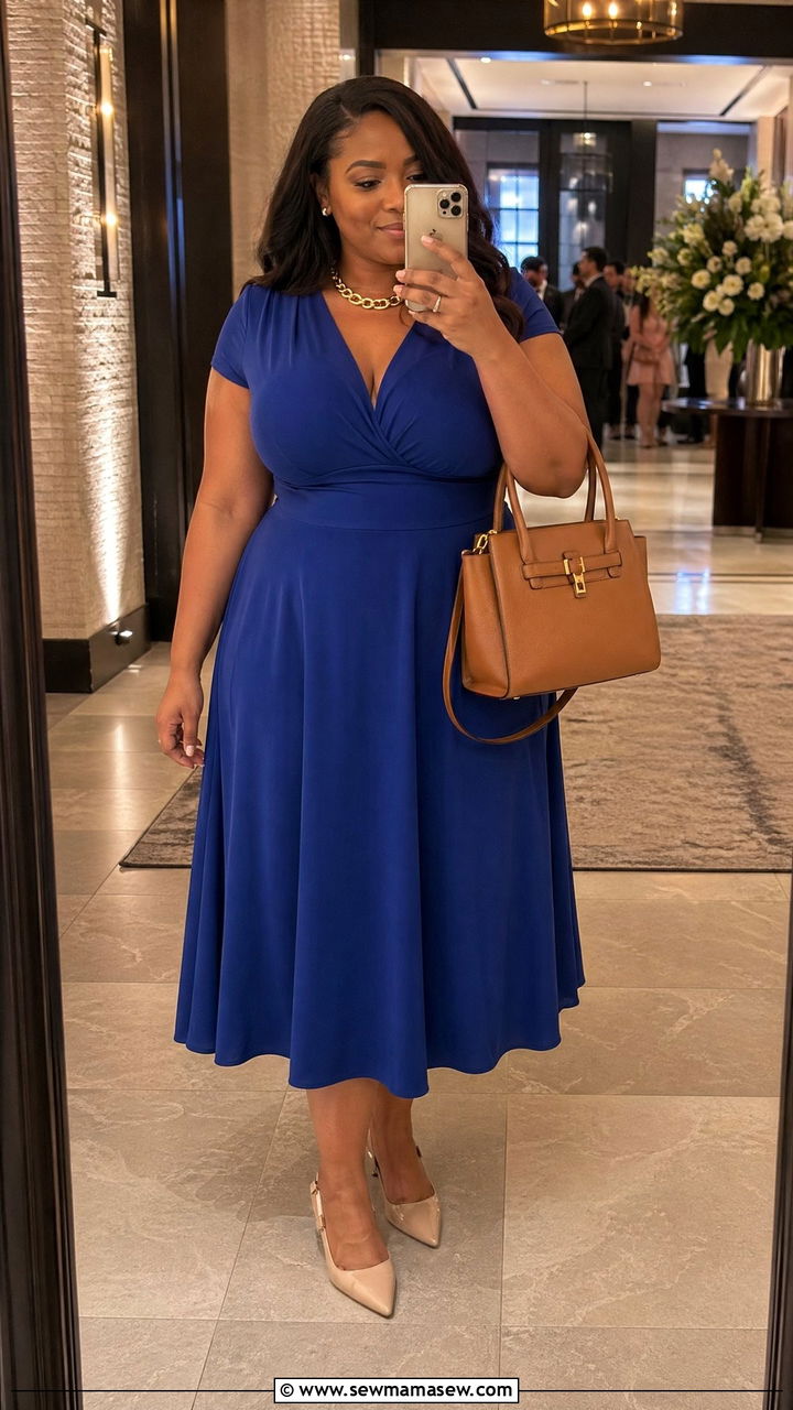 Curvy Women ALine Midi Dress Wedding Look - 35 Wedding guest outfits curvy women