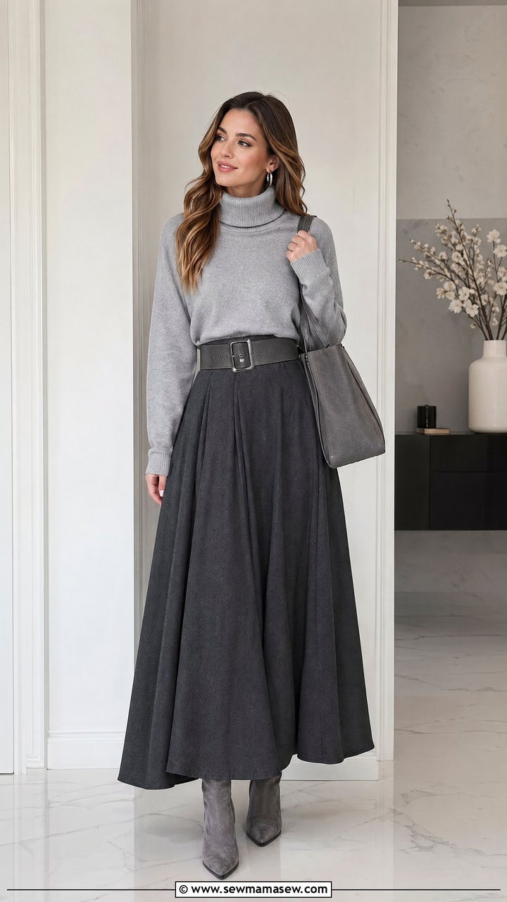 Cute Classy Outfit With Grey Turtleneck And Maxi Skirt - 35 cute classy outfits