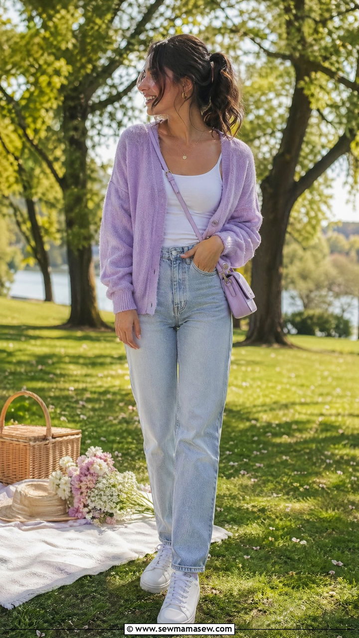 Cute Classy Outfit With Pastel Cardigan And Light Wash Jeans - 35 cute classy outfits
