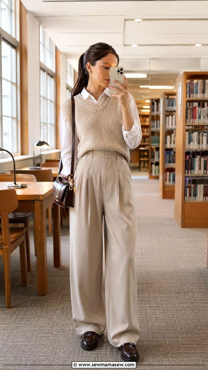 Cute Classy Outfit With Sweater Vest And Button Down Shirt - 35 cute classy outfits