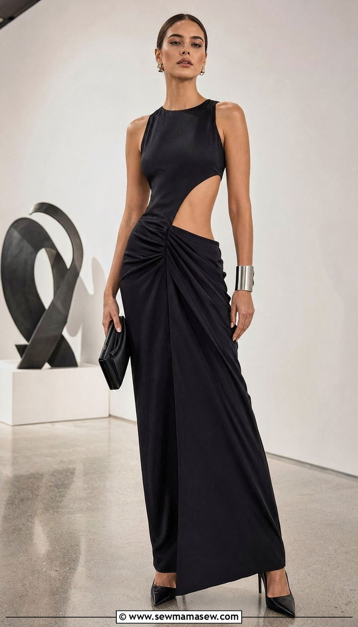 Cutout Waist Gown With Sleek Accessories - 30 Black tie event outfit ideas