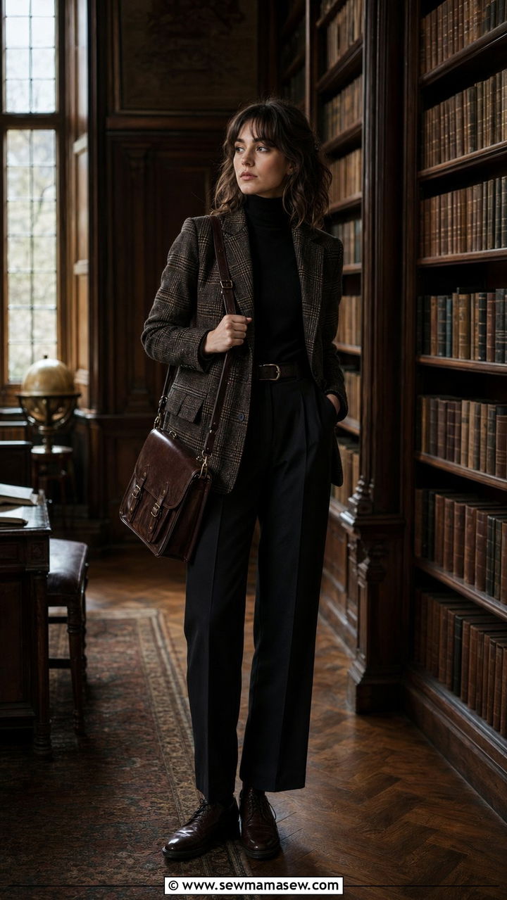 Dark Academia Plaid Blazer and Turtleneck Outfit - 30 back to school outfits aesthetic