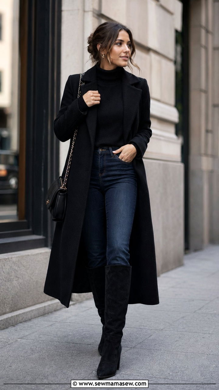 Dark Wash Bootcut Jeans With A Turtleneck And Knee High Boots - 30 Best jeans for petite women