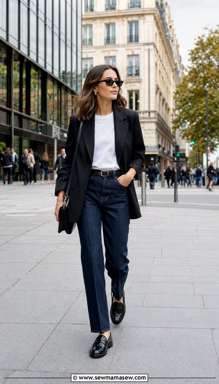 Dark Wash Denim and Black Blazer Outfit - 35 Paris outfits 2026