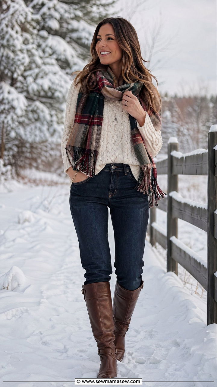 Dark Wash Jeans With Cable Knit Sweater - 35 Dark wash jeans outfit ideas