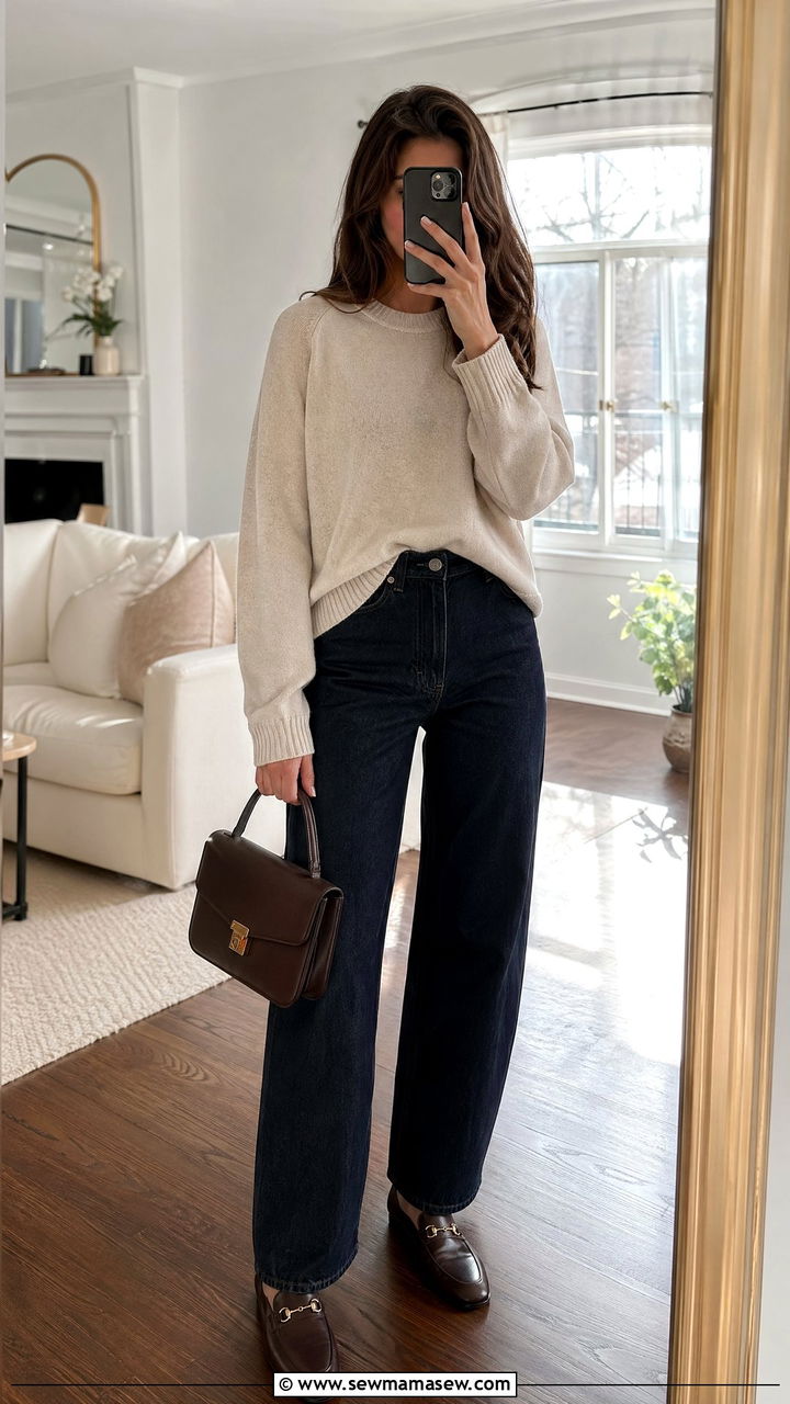 Dark Wash Jeans With Cashmere Sweater - 35 Dark wash jeans outfit ideas