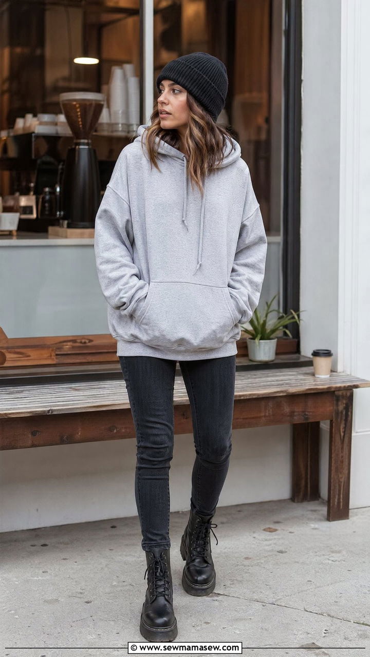 Dark Wash Jeans With Hoodie And Combat Boots - 35 Dark wash jeans outfit ideas