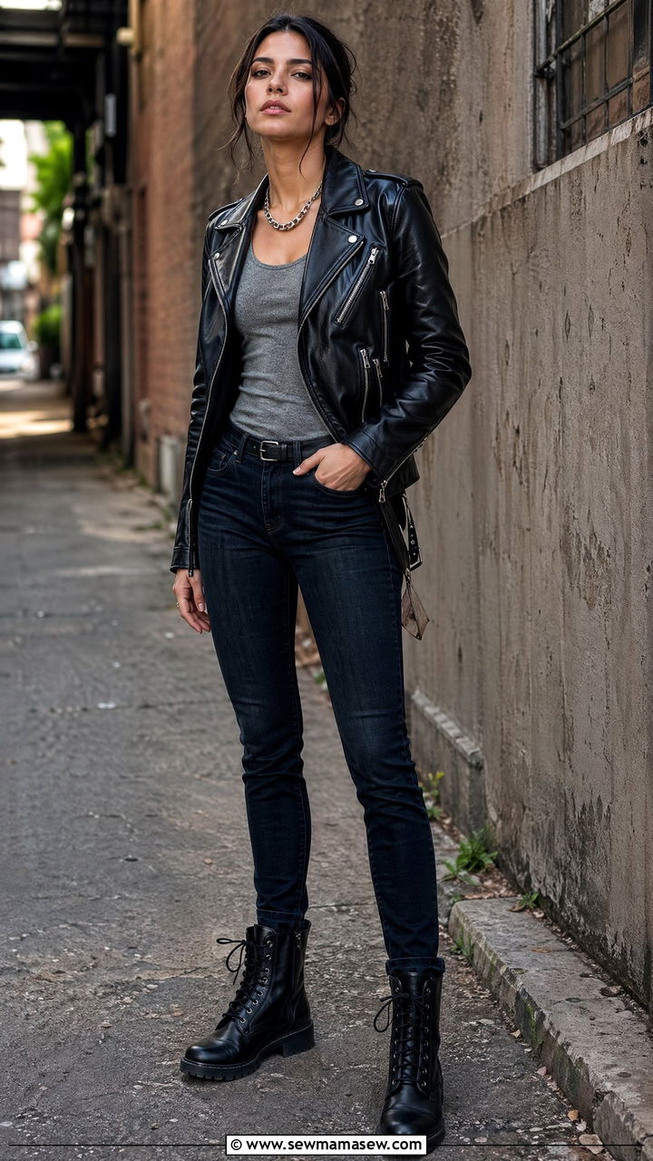 Dark Wash Jeans With Leather Jacket - 35 Dark wash jeans outfit ideas