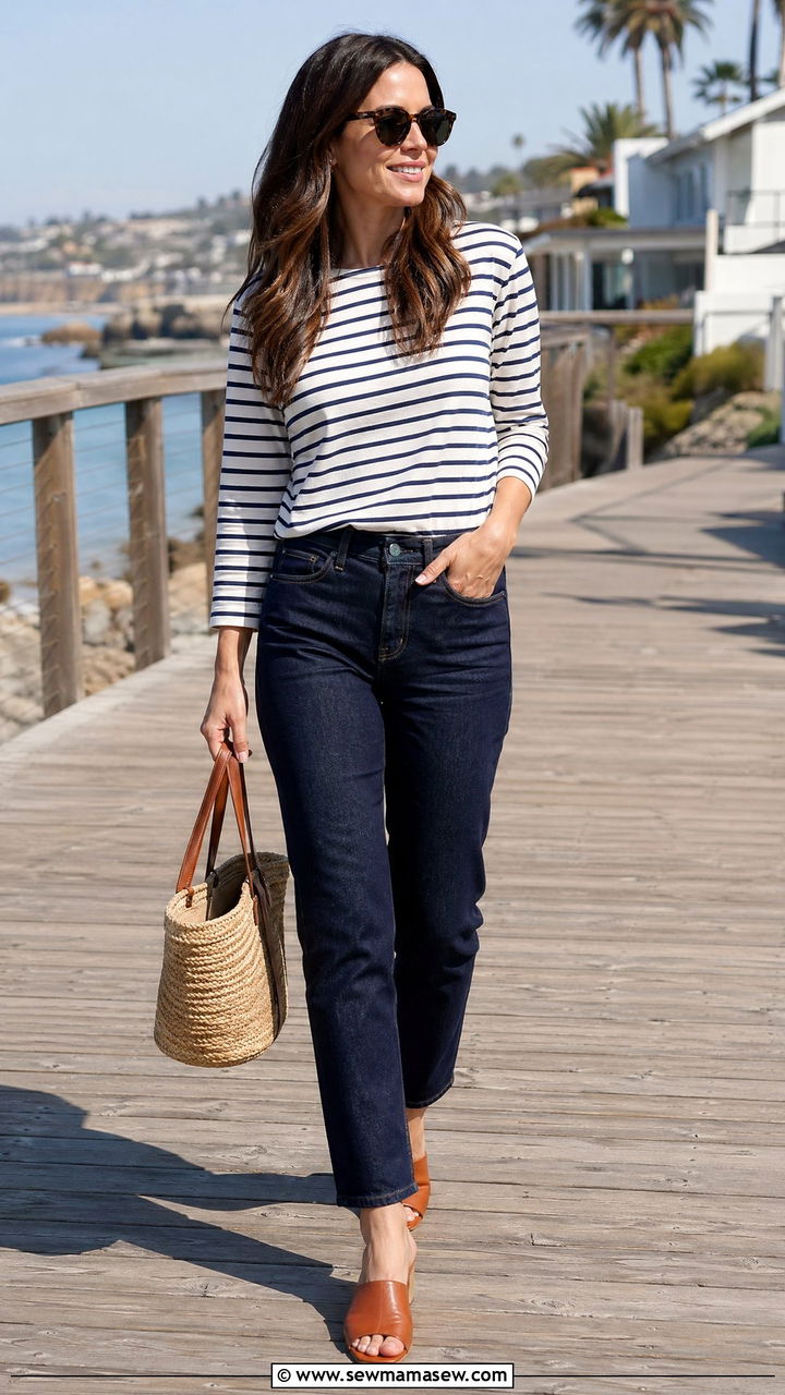 Dark Wash Jeans With Striped Top - 35 Dark wash jeans outfit ideas
