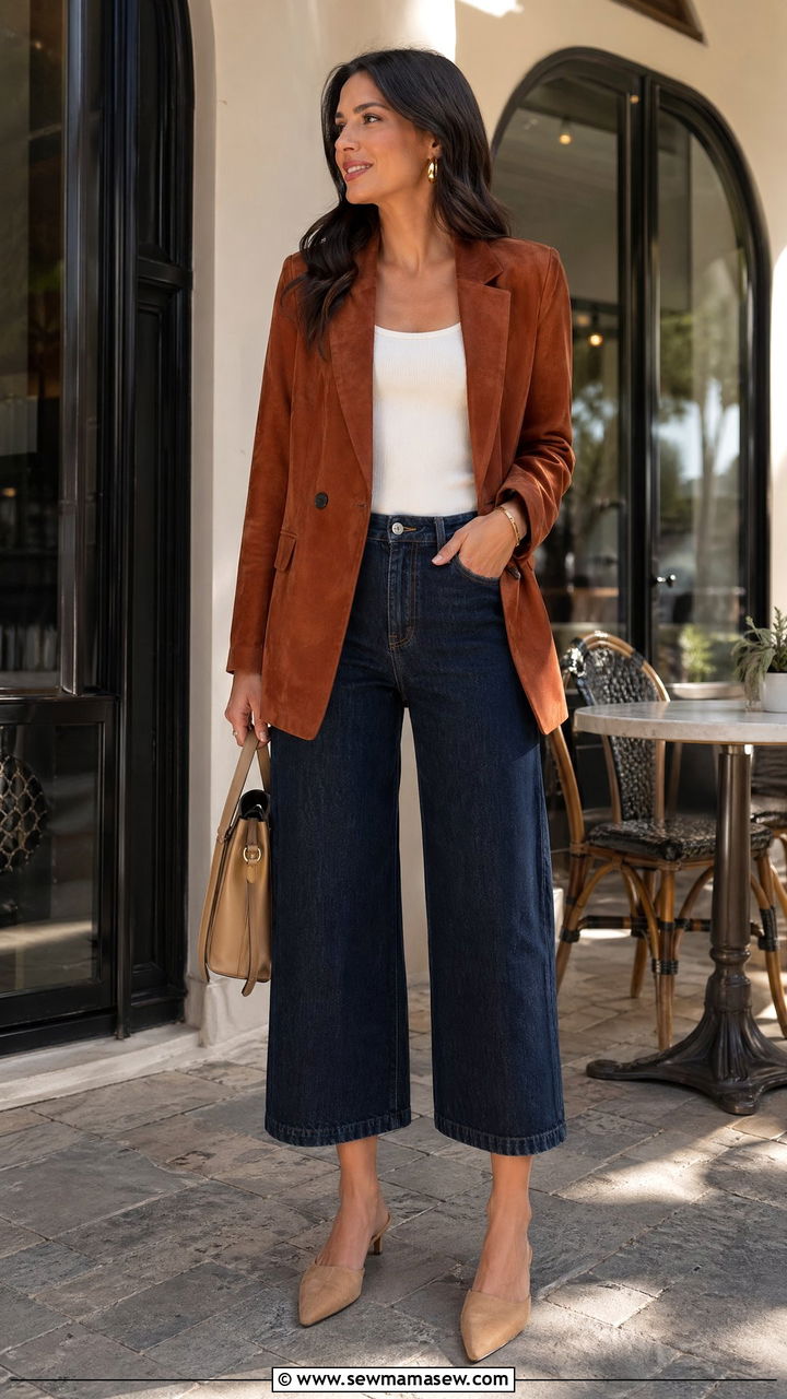 Dark Wash Jeans With Suede Blazer - 35 Dark wash jeans outfit ideas