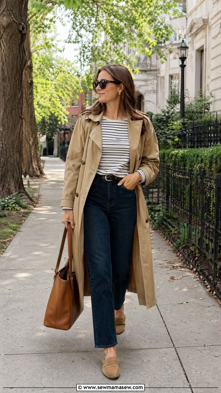 Dark Wash Jeans With Trench Coat - 35 Dark wash jeans outfit ideas