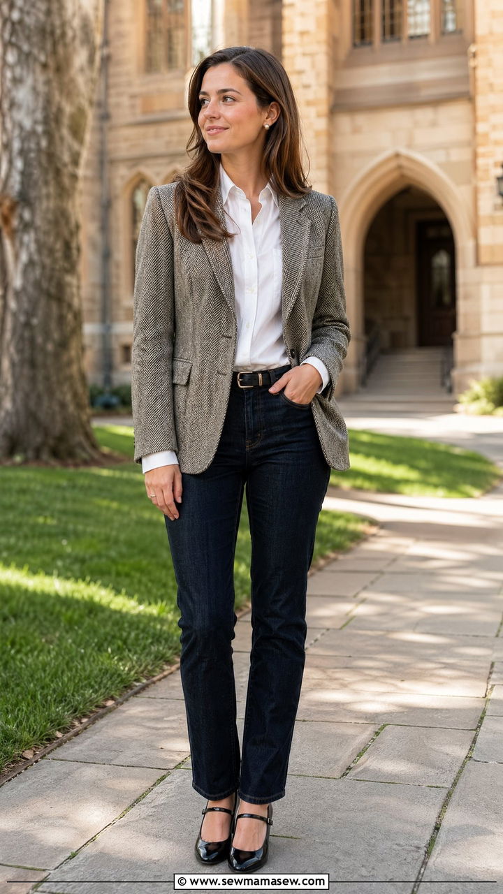 Dark Wash Jeans With Tweed Blazer - 35 Dark wash jeans outfit ideas
