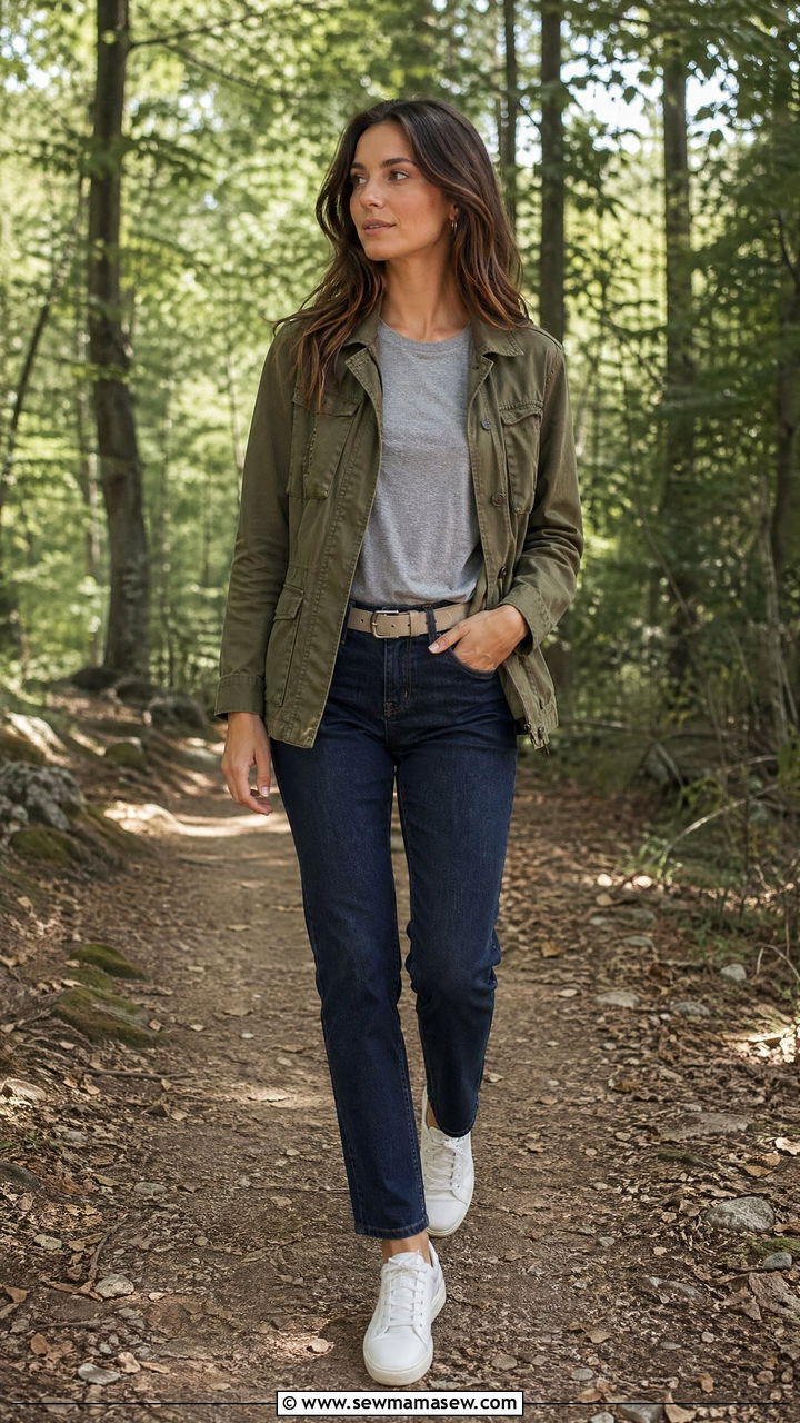 Dark Wash Jeans With Utility Jacket - 35 Dark wash jeans outfit ideas