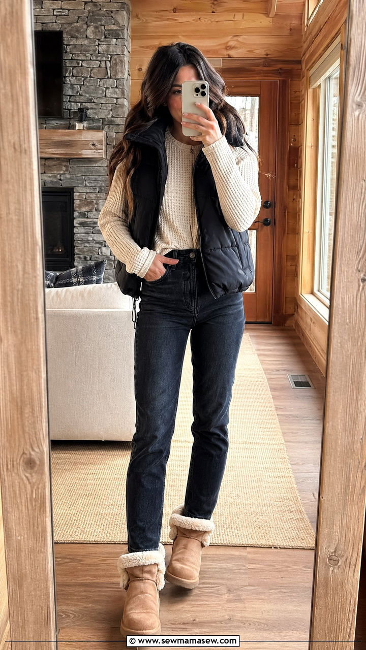 Dark Wash Jeans With Waffle Knit Thermal - 35 Dark wash jeans outfit ideas