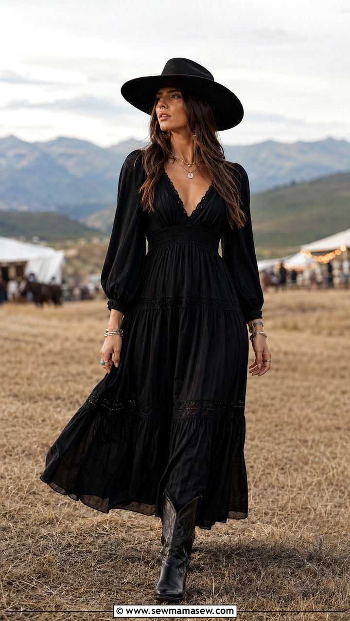 Dark Western Maxi Dress Outfit - 35 Moody summer outfit ideas