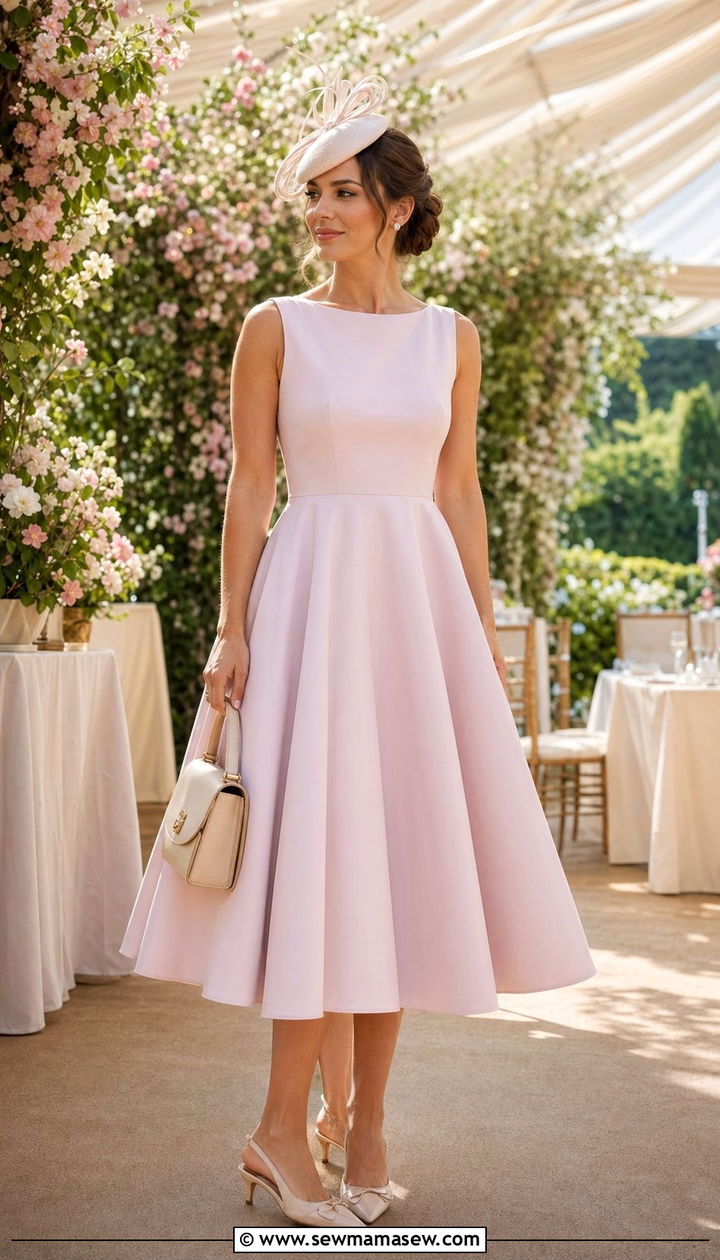 Daytime wedding guest tea length dress with kitten heels - 30 Wedding guest outfits with dresses