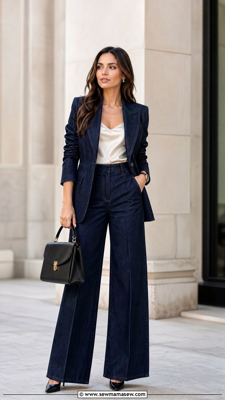Denim Blazer and Trousers Matching Set - 35 Denim matching set outfit ideas
