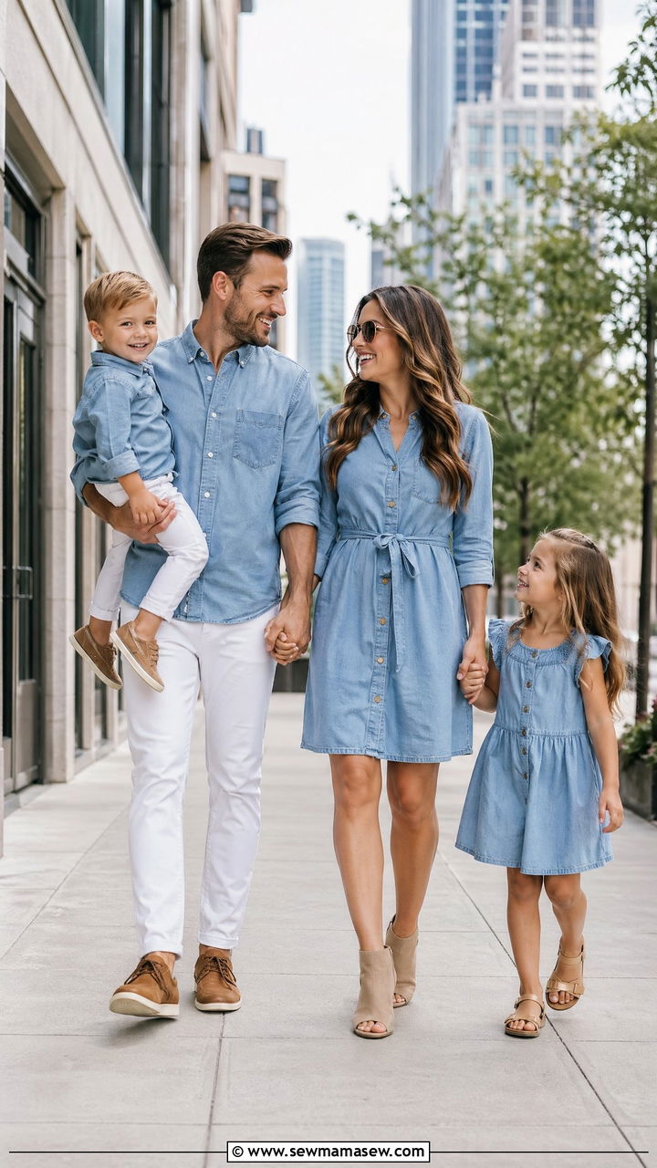 Denim Chambray and White Family Photo Outfits - 35 summer family photo outfit ideas