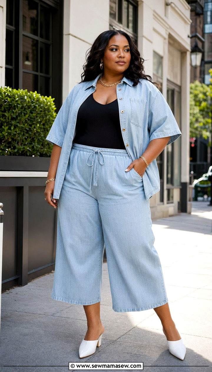 Denim Culotte Set Summer Outfit - 35 Plus size outfit ideas size 20 summer
