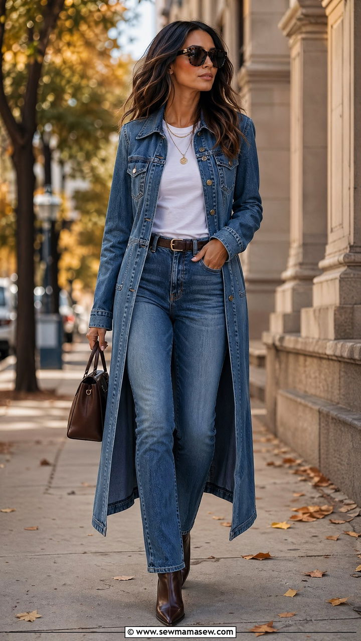 Denim Duster and Matching Jeans - 35 Denim matching set outfit ideas