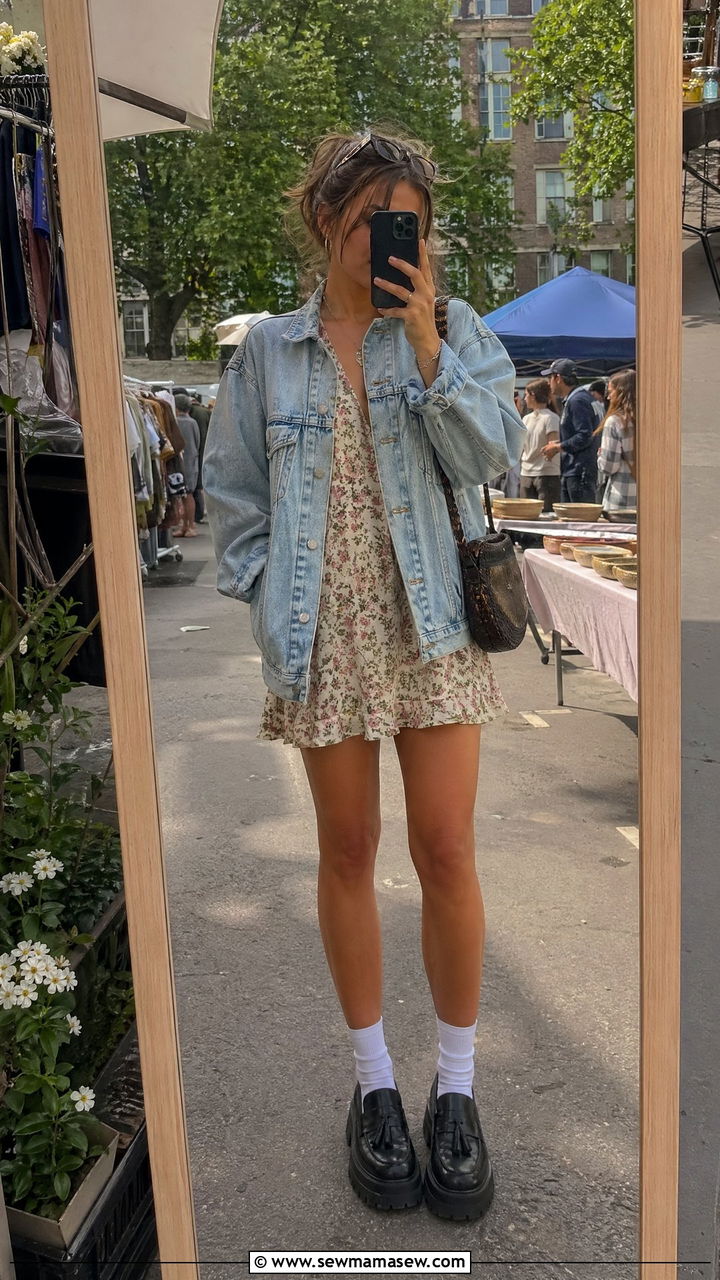 Denim Jacket And Floral Dress Copenhagen Outfit - 35 Copenhagen outfits ideas