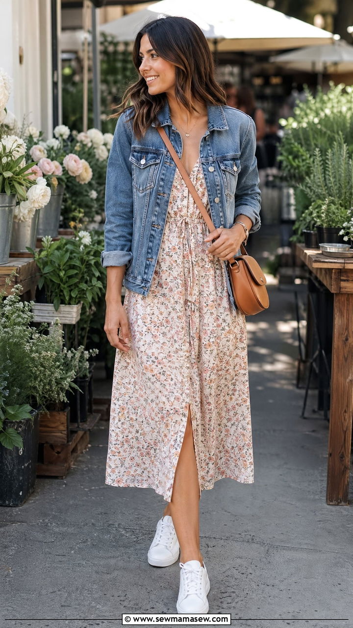 Denim Jacket Over Floral Dress Cover Up Outfit - 35 Cover up dress outfit ideas
