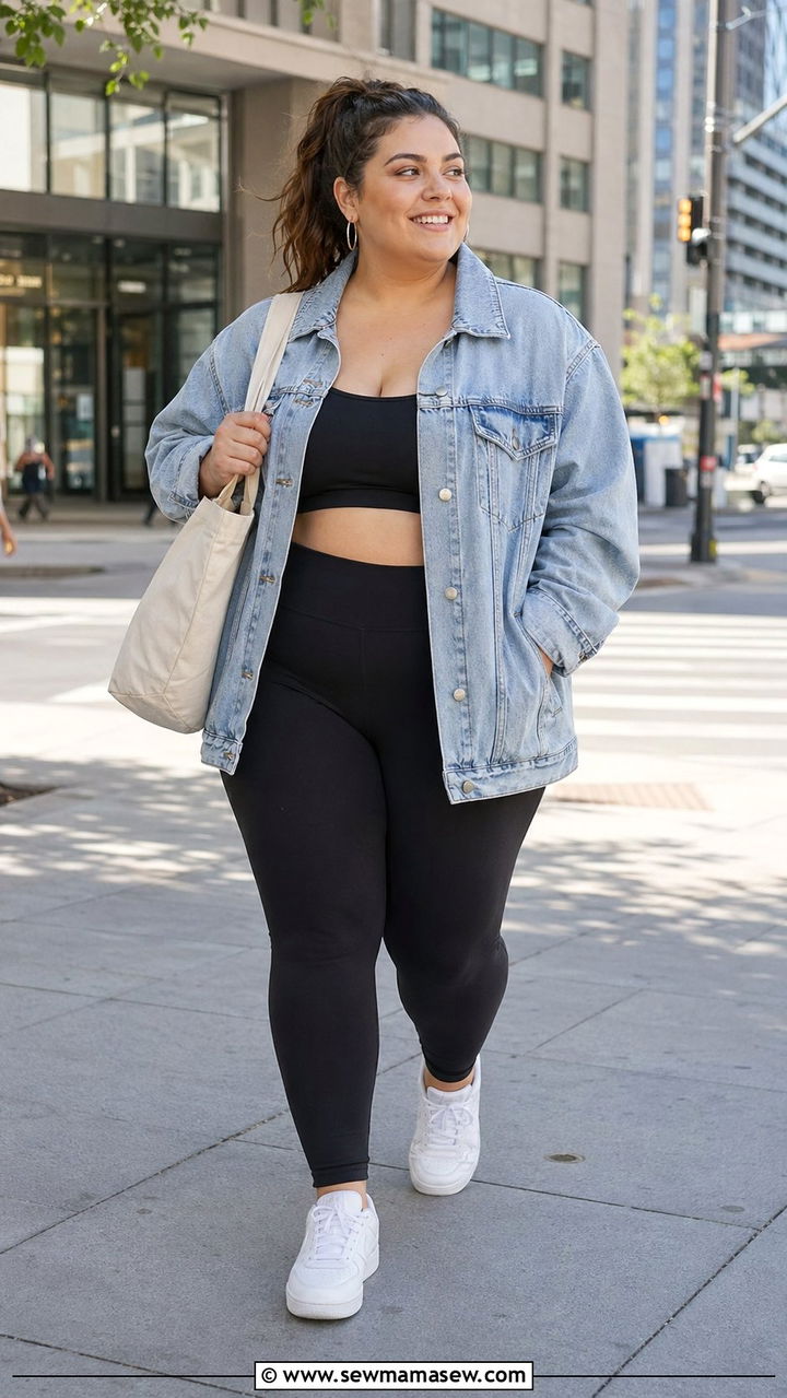 Denim Jacket Over Workout Set - 35 Plus size workout outfits