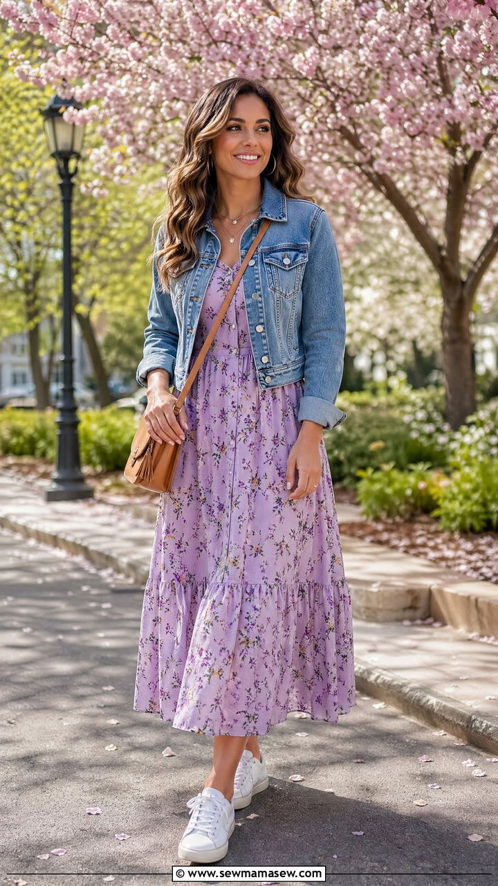 Denim Jacket Over a Floral Dress - 35 spring mother's day outfit ideas