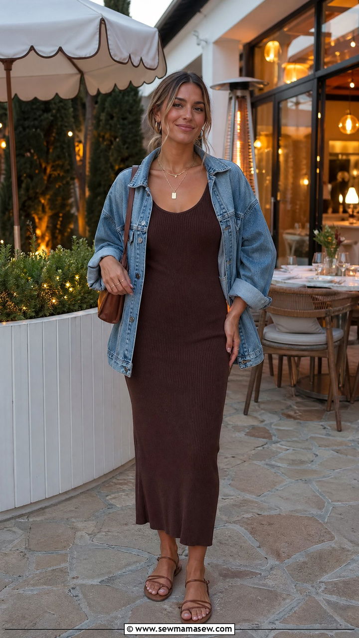 Denim Jacket Over a Knit Tank Dress - 35 Summer outfits with denim jacket