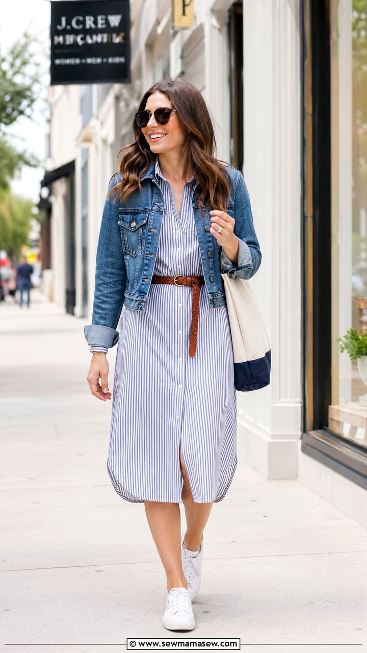 Denim Jacket With Striped Shirt Dress - 35 Summer outfits with denim jacket
