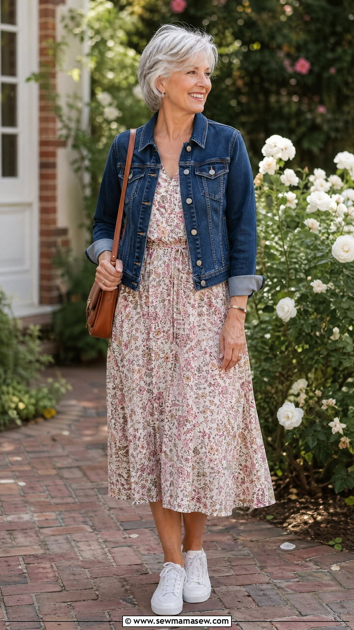 Denim Jacket and Midi Dress Outfit - 35 Summer outfits for women over 60