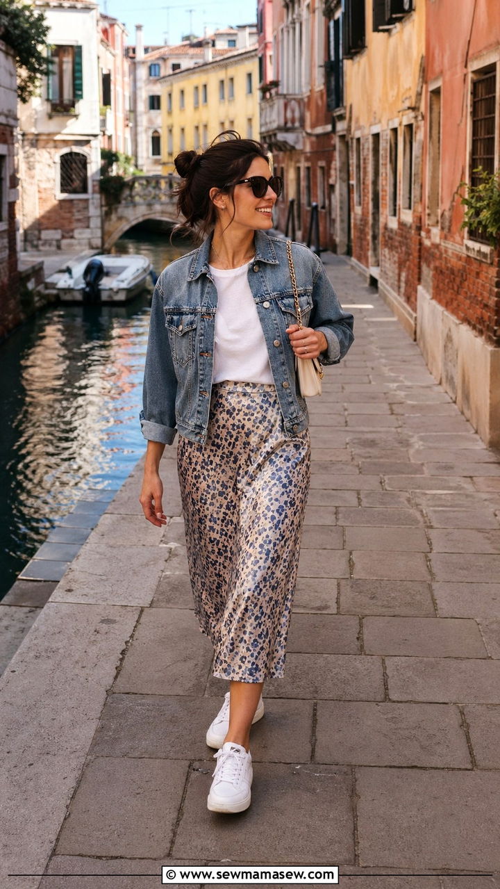 Denim Jacket and Midi Skirt Outfit Italy Spring - 30 spring italy vacation outfit ideas